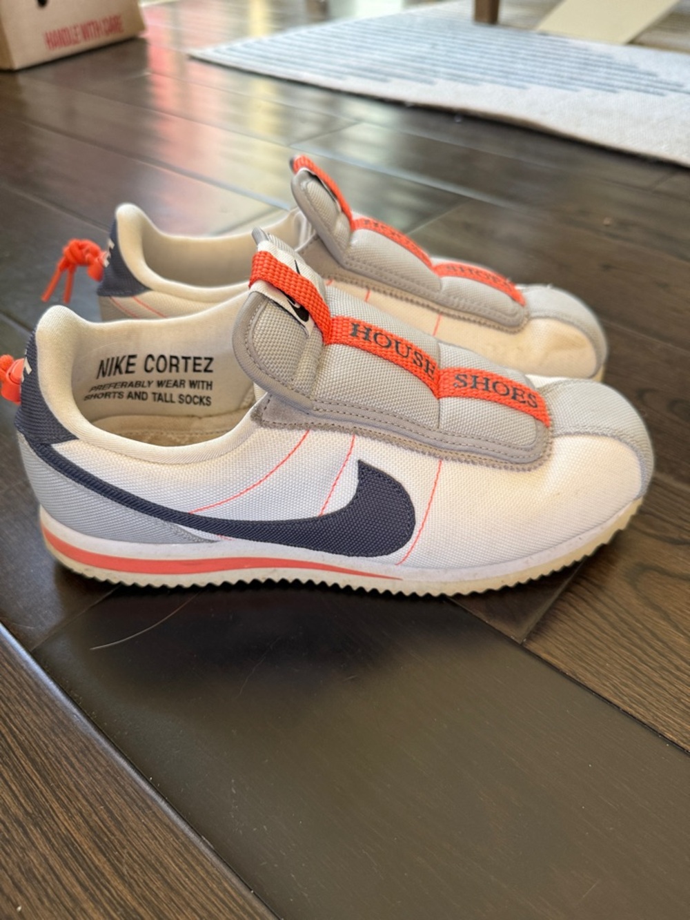 Nike Kendrick Lamar Cortez Slip-On Sneakers in White, Navy & Orange